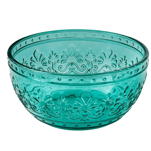 ❤️ New Pioneer Woman Cassie Teal Embossed 4 Piece Bowls - Picture 7 of 7